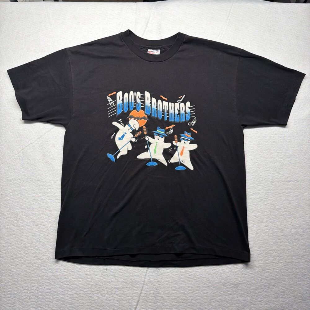 Vintage 90s Hanes Boo’s Brothers Ghost Blues Parody Black Halloween T-Shirt XL